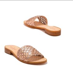 Nwot Kate Spade Berlin Leather Woven Sandal In Rose Gold Approx 1" Heel True To Size Kate Spade Open Toe Sandals For Spring, Kate Spade Spring Open Toe Sandals, Kate Spade Open Toe Sandals For Vacation, Kate Spade Pink Open Toe Sandals, Kate Spade Pink Round Toe Sandals, Kate Spade Sandals For Spring Vacation, Kate Spade Closed Toe Summer Sandals, Kate Spade Leather Beach Sandals, Kate Spade Closed Toe Sandals For Summer