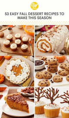 desserts and pies are featured in this collage