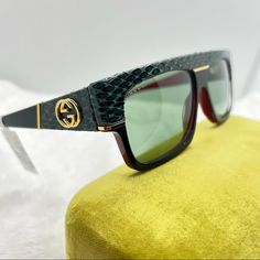 Gucci New Snake Sunglasses Made In Italy Brand New With Full Package Authentic Eyewear With Certificate Item Included: Authentic Eyewear, Certificate Of Authentic, Original Case, Bag, Cloth, Box Elegant Green Gucci Sunglasses, Luxury Green Gucci Sunglasses, Snake Sunglasses, Gucci Accessories, Colored Sunglasses, Sunglasses Accessories, Black Red, Black And Red, In Italy