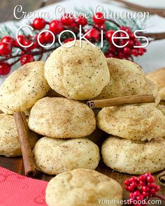 cinnamon cookies stacked on top of each other with cinnamon sticks sticking out of the middle