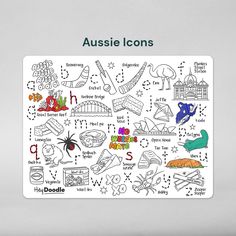 an image of australia icons on the back of a magnet board with words and pictures