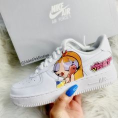 Women’s Custom Sneakers Nike Air Force 1s Blossom Powerpuff Girls - Available In Men’s And Kids Sizes As Well. (As Pictured In Listing Photos.) Design Is Not A Sticker And Not Painted, Design Is Permanent And Waterproof. Made To Order, Ships In 1-2 Weeks. New In The Box ! Custom Forces, Sneaker Gift Ideas, Custom Sneakers Nike, Custom Nike Air Force, Custom Shoes Diy, Nike Air Force 1s, Air Force 1s, Nike Shoes Girls, Custom Kicks