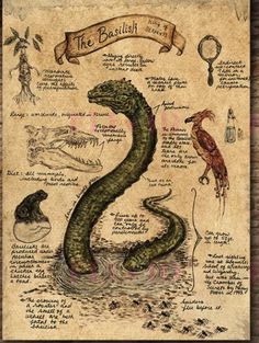 a drawing of a snake with its mouth open and some other things on the ground