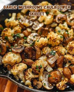 garlic mushrooms and cauliflower skillet in a pan