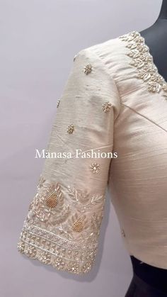 White Moti Work Blouse Designs, Work On White Blouse, Kardhana Work Blouses, Off White Blouse Designs For Saree, White Maggam Work Blouse, Off White Blouse Designs Work, Blouse Handwork Designs, White Blouse Designs For Saree, Blouses Trending