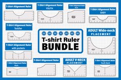 the t - shirt ruler bundle is shown in blue and white, with different measurements