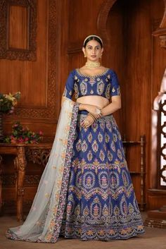 Taffeta Silk Thread Work Lehenga Choli In Blue Colour LD05643389 Beautiful Bridal Dresses, Floral Lehenga, Lehenga Online, Choli Designs, Lehenga Choli Online