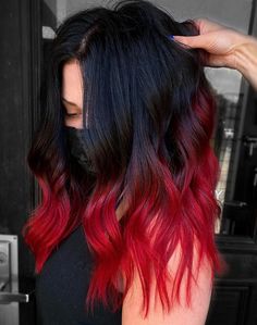 Red Hair Looks, Black Red Hair, Red Ombre Hair, Split Dyed Hair, Hair Makeover, Hair Dye Colors, Red Hair Color, Hair Inspiration Color