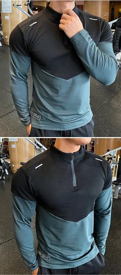 Long Sleeve Zipper Men’s Fitness & Bodybuilding T Shirt Techwear Sports Hooded Top, Breathable Half-zip Sports Tops, Athleisure Half-zip Hoodie For Gym, Half-zip Sportswear Tops For Light Sports, Stretch Sweatshirt For Gym, Functional Stretch Sweatshirt For Sports, Stretch Sweatshirt For Sports, Sporty Half-zip Hoodie For Gym, Go-dry Half-zip Tops For Gym