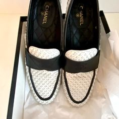 Guaranteed 100% Authentic Original Excellent Condition Upper Normal Wear On Sole Chanel White, Chanel Shoes, Flat Shoes Women, Loafer Flats, White Black, Coco, White And Black, Loafers, Chanel