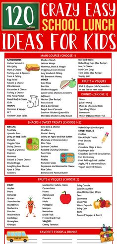 a poster with the words crazy easy school lunch ideas for kids