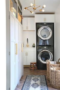 a washer and dryer in a small room