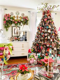 a decorated christmas tree in a living room