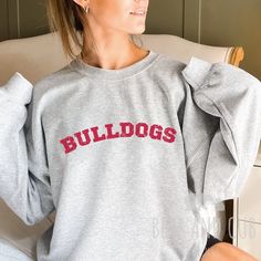 Bulldog Sweatshirt, Name Sweatshirt, Games For Moms, Wreath Signs, Bulldog Shirt, Team Mascots, Youth Hoodies, Affordable Gifts, Branded Sweatshirts