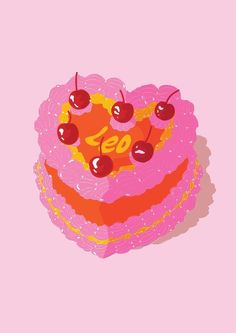 a heart shaped cake with cherries on top