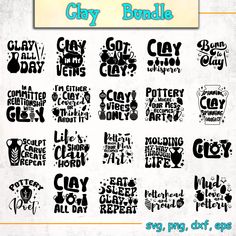 many different font styles and designs on a piece of paper with the words clayy bundle