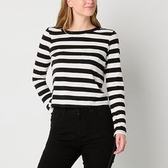 Embrace chic, laid-back vibes with this stylish a.n.a women's t-shirt. Crafted from 100% cotton jersey, it features a regular-fit, a crew neckline, long fitted sleeves, and a chest slip pocket. Wear it with jeans and chunky heels for a day out. Closure Type: Pullover HeadFit: Regular FitNeckline: Crew NeckPockets: 1 Chest Slip PocketSleeve Length: Long SleeveApparel Length: 21 Inches - Back, 21.5 Inches - FrontFiber Content: 100% CottonFabric Description: JerseyCare: Tumble Dry, Machine WashMate Chic Striped Crew Neck T-shirt, Chic Cotton T-shirt For Fall, Chic Relaxed Fit Crew Neck T-shirt, Chic Relaxed Fit T-shirt With Crew Neck, Chic Long Sleeve T-shirt For Summer, Trendy Striped Crew Neck Top, Chic Striped T-shirt With Crew Neck, Chic Striped Cotton T-shirt, Chic Cotton Crew Neck T-shirt