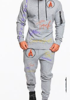 Israelite men's gray  logos tracksuit Gray Cotton Tracksuit For Leisure, Gray Graphic Print Activewear, Gray Graphic Print Activewear Sportswear, Gray Long Sleeve Tracksuit For Leisure, Gray Hooded Casual Tracksuit, Casual Gray Hooded Tracksuit, Gray Tracksuit With Pockets For Sports, Gray Sportswear Activewear With Letter Print, Sporty Gray Tracksuit With Pockets