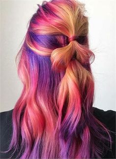 Hair Colors And Styles, Sunset Hair, Vivid Hair Color, Pretty Hair Color, Bright Hair, Short Hair Color, Hair Color Blue, Hair Dye Colors