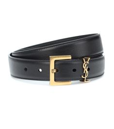 Monogram Leather Belt - Saint Laurent | Mytheresa Ysl Belt, Classic Wardrobe Essentials, Designer Belts, Studded Belt, Classic Wardrobe, Black Leather Belt, Monogrammed Leather, Suede Pumps, Louboutin Pumps