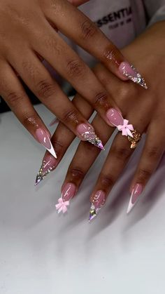 Nails Ideas Black Women, Girly Nails, Stilleto Nails Designs, Poly Gel, Colored Acrylic Nails, Girly Acrylic Nails, French Tip Acrylic Nails, Dope Nail Designs