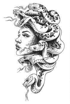 a drawing of a woman with snakes on her head