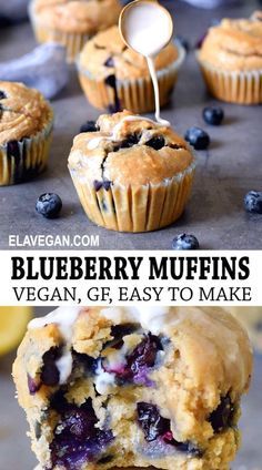 blueberry muffins are made with fresh blueberries and topped with cream cheese