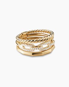 David Yurman | Stax Three Row Ring in 18K Yellow Gold with Diamonds, 9.5mm David Yurman Ring, Design Motifs, Diamonds And Gold, Metal Finishes, High Jewelry, David Yurman, Cute Jewelry, Pave Diamonds, Women Rings