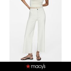 in stock White High Waist Cropped Jeans With Pockets, White High-waisted Cotton Cargo Pants, High-waist Cream Cotton Jeans, White Wide-leg Rigid Denim Bottoms, Non-stretch White Jeans With Pockets, High Rise Jeans, High Rise, Buy Online, Mango