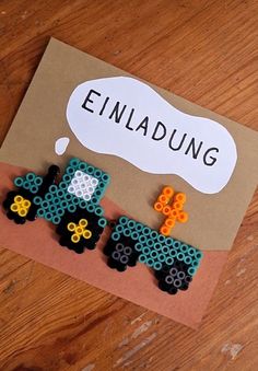 Traktor Einladungskarten für Kindergeburtstag Montessori Baby Activities, Herb Embroidery, Melt Beads Patterns, Diy Gifts For Kids, Diy Perler Bead Crafts, Diy Perler Beads, Letter A Crafts, Birthday Party Cake, Tag Design