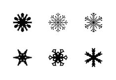 six snowflakes are shown in black and white, each with four different shapes