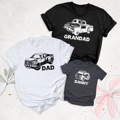 "Grandpa and Me Matching Shirt, Father Grandfather Grandson Shirt, Fathers Day Gift, Dad Son Car Shirt, Daddy and Baby Shirt, New Grandpa Tee Hello, Thanks for your support. Your gladness comes first and all work is done with Love in here. Always keep your support, please:) Grandpa and Me Matching Shirts are branded Bella+Canvas.  Grandpa and Me Matching Shirt  Contents: - Solid colors: %100 Cotton.  - Heather colors: %52 Cotton + %48 Polyester* This ultra-soft graphic tee is made from a comfortable cotton-poly blend that is breathable, non-shrinking, and lasts longer than your average graphic shirt. HOW TO ORDER YOUR GRANDPA AND ME MATCHING SHIRT  -Please, Check and Review all  Grandpa and Me Matching Shirt Photos. -Select Your Grandpa and Me Matching Shirt T-Shirt Size and Grandpa and Me Graphic Print Tops For Father's Day Family Gathering, Family Shirt With Custom Print For Father's Day, Family Matching Shirt With Name Print For Father's Day, Father's Day Family Shirt With Name Print, Custom Print Shirt For Father's Day, Father's Day Family Custom Print Shirt, Father's Day Short Sleeve Shirt With Name Print, Grandson Shirt, Father Son Shirts