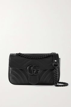 Black GG Marmont 2.0 quilted leather shoulder bag | GUCCI | NET-A-PORTER Gucci Bag Gg Marmont, All Black Gucci Bag, Gucci Black Bag, Gucci Bag Marmont, Gucci Bag Black, Black Gucci Bag, Gucci Leather Bag, Bag Wishlist, Luxury Stuff