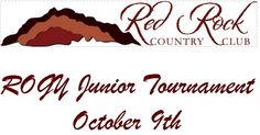 the logo for red rock country club, featuring an image of a mountain and trees