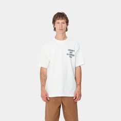 Color: White - The S/S Cross Screw T-Shirt is woven from midweight organic cotton jersey in a loose fit. Graphic prints appear on the chest and back. _* 100% Cotton (organic), Loose fit, Short sleeves, Graphic prints Streetwear Shop, Knitted Hood, Carhartt Wip, Shirts For Men, Jacket Sale, Overall Shorts, White T, Workout Shorts, Graphic Prints