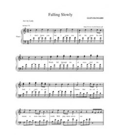 sheet music with the words falling slowly