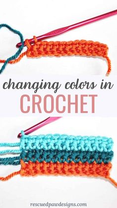 two crochet hooks with the text, changing colors in crochet on top