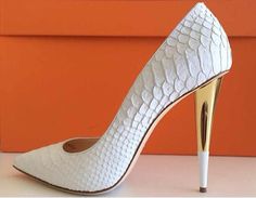 Hermes - White Python with two tone gold heels White Python, Giuseppe Zanotti Heels, Fab Shoes, Snake Leather, Heels For Women, Black Snake, Olivia Palermo, Gold Heels