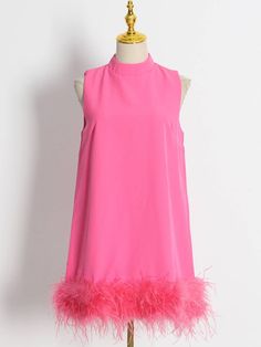 Ostrich feather skirt 2024 spring niche design half turtleneck sleeveless solid color straight dress Vestidos Color Rosa, Dress Homecoming, Summer Fashion Dresses, Ostrich Feather, Solid Color Dress, Sleeveless Shift Dress, Luxurious Design, Color Dress, White Dresses