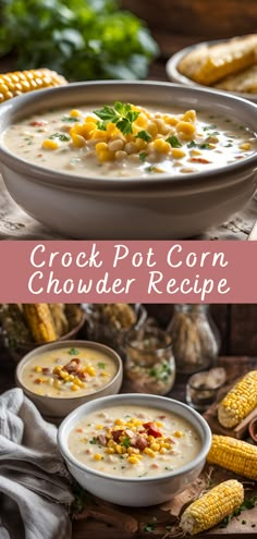 two bowls of crock pot corn chowder recipe