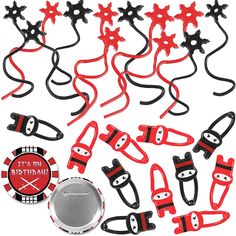 PRICES MAY VARY. Bundle of the Best Selling Ninja Themed Favors. (12) Stretchy Flying Ninjas. Black and Red assorted.. Vinyl. Size: 3 1/4". (12) Ninja Star Sticky. Black and Red assorted. Vinyl. Size: 1" Ninja Star on a 7" String. (1) Our designed ninja themed IT'S MY BIRTHDAY PIN to make the birthday child feel extra special! Great value bundle of super fun Ninja themed favors. Ninja Themed Birthday Party Games, Ninja Birthday Games, Ninja Party Favors, Ninjago Party Favors, Ninja Warrior Party, Ninja Toys, Ninja Party Favor, Ninja Stars, Ninjago Birthday Party