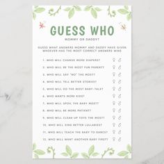 a guess game with green leaves on the front and white back, which reads guess who?