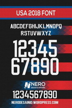 an american flag font and numbers set up on a black background with red white and blue stripes