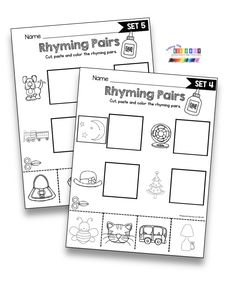 two printable worksheets for rhyming pairs