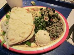 a plate full of food on a table