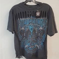 Nwt Affliction Unisex Live Fast Distressed & Modified T-Shirt Size L Grunge Baggy Goth Emo Casual Streetwear Hip Hop Skaters Oversized Whatever Your Style This Tee Will Fit. Can Be Styled Up Or Down. Distressed Y2k Crew Neck Top, Distressed Crew Neck Top For Festival, Distressed Graphic Tee For Alternative Fashion, Punk Distressed T-shirt For Festivals, Y2k Distressed T-shirt For Streetwear, Distressed Punk Style Tops For Festivals, Affliction Clothing, Dream Things, Baggy Shirt