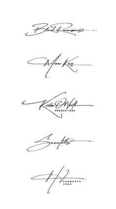 four signed autographs are shown in black ink on a white background, with the names and