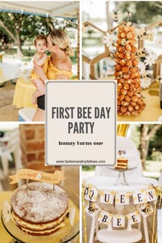 the first bee day party is complete with desserts, cake and bundt cakes