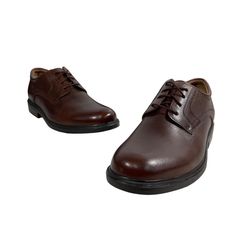 These G.H Bass & Company Men's Brown Oxford Shoes Sz 10M are the epitome of classic style and comfort. Made from quality leather, they feature a plain toe, laces, and flex runway for added flexibility. Perfect for any dressy event. They are in excellent used conditions, accompanied by their original box. They have no scuffs, scratches, or stains. Minimal creasing noted on toe area. Please refer to the pictures for details. * G.H Bass & Company brand * Size 10 * Brown and Black color options * Dr Classic Brown Leather Shoes With Ortholite Insole, Formal Low-top Dress Shoes With Ortholite Insole, Classic Lace-up Shoes With Ortholite Insole, Formal Dress Shoes With Ortholite Insole, Brown Formal Oxfords With Ortholite Insole, Classic Brown Oxfords With Ortholite Insole, Classic Slip-resistant Plain Toe Oxfords, Formal Brown Leather Shoes With Ortholite Insole, Slip-resistant Lace-up Dress Shoes For Business