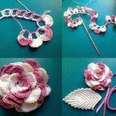 crocheted flowers are being made with yarn